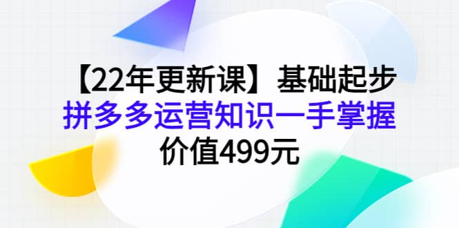 【22年更新课】基础起步，拼多多运营知识一手掌握，价值499元-飞鱼网创