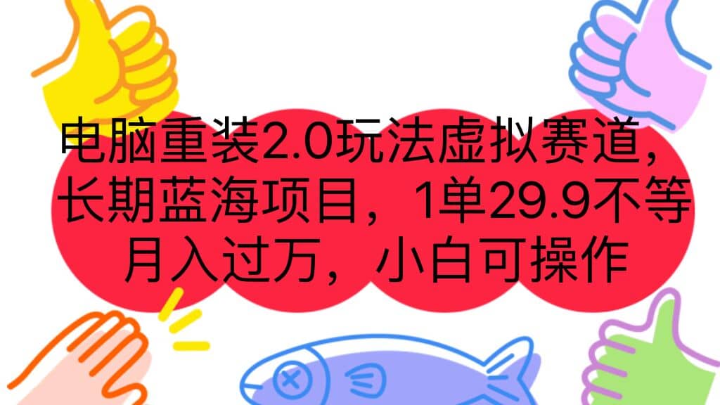 电脑重装2.0玩法虚拟赛道，长期蓝海项目 一单29.9不等 月入过万 小白可操作-飞鱼网创