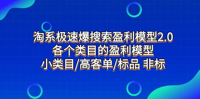 淘系极速爆搜索盈利模型2.0，各个类目的盈利模型，小类目/高客单/标品 非标-飞鱼网创