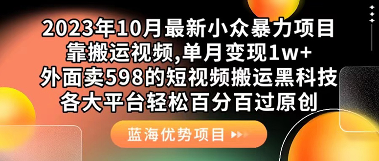 外面卖598的10月最新短视频搬运黑科技，各大平台百分百过原创 靠搬运月入1w-飞鱼网创