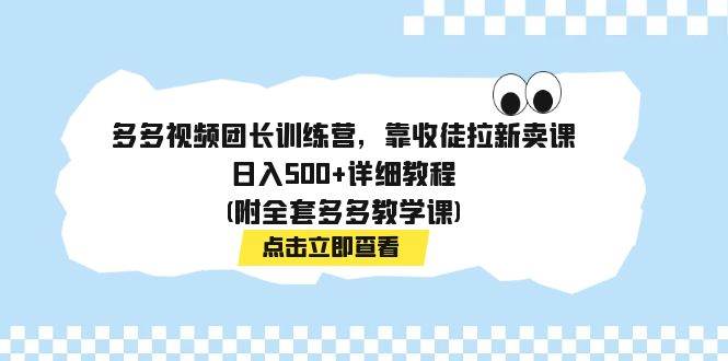 多多视频团长训练营，靠收徒拉新卖课，日入500+详细教程(附全套多多教学课)-飞鱼网创