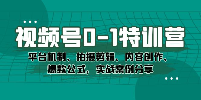 视频号0-1特训营：平台机制、拍摄剪辑、内容创作、爆款公式，实战案例分享-飞鱼网创