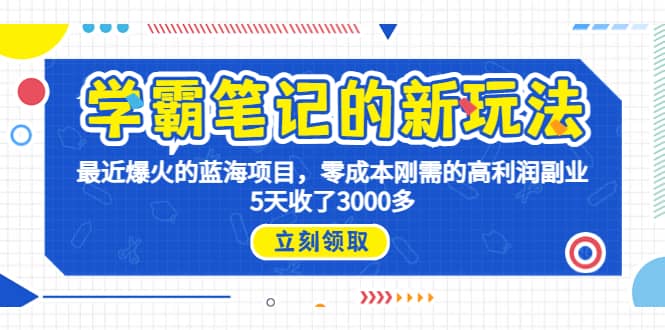 学霸笔记新玩法，最近爆火的蓝海项目，0成本高利润副业，5天收了3000多-飞鱼网创