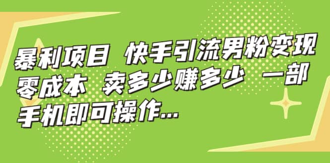 快手引流男粉变现，零成本，卖多少赚多少，一部手机即可操作，一天1000+-飞鱼网创