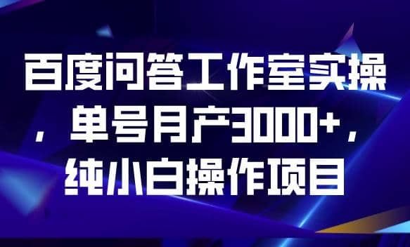 百度问答工作室实操，单号月产3000+，纯小白操作项目【揭秘】-飞鱼网创