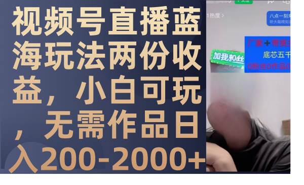 视频号直播蓝海玩法两份收益，小白可玩，无需作品日入200-2000+-飞鱼网创