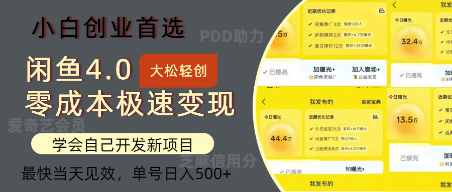 闲鱼0成本极速变现项目，多种变现方式，单号日入500+最新玩法-飞鱼网创