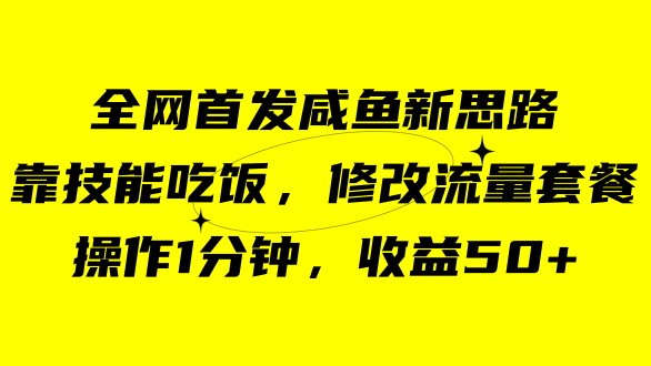 咸鱼冷门新玩法，靠“技能吃饭”，修改流量套餐，操作1分钟，收益50+-飞鱼网创