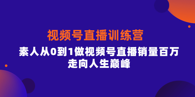 视频号直播训练营，素人从0到1做视频号直播销量百万，走向人生巅峰-飞鱼网创