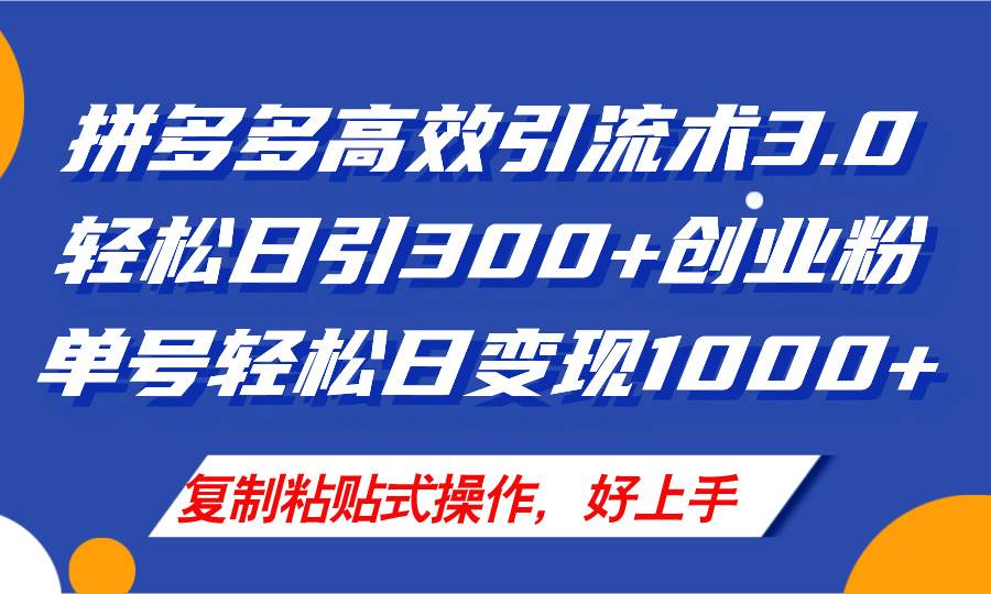 拼多多店铺引流技术3.0，日引300+付费创业粉，单号轻松日变现1000+-飞鱼网创