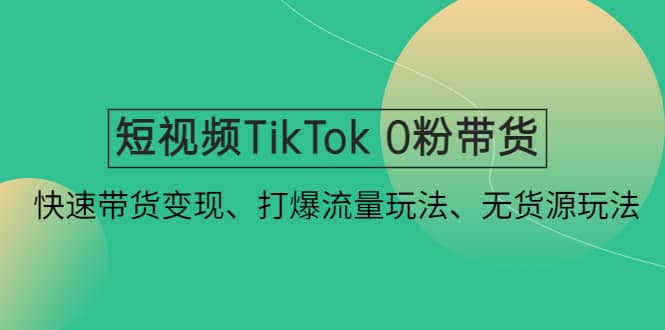 短视频TikTok 0粉带货：快速带货变现、打爆流量玩法、无货源玩法-飞鱼网创