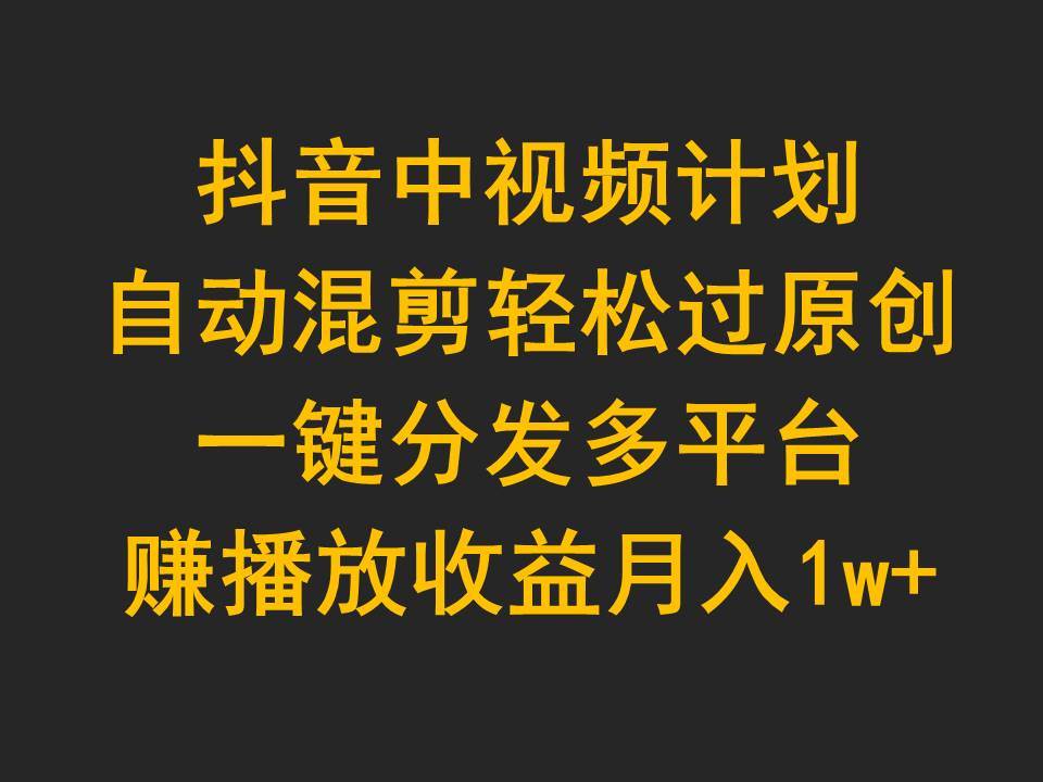 抖音中视频计划，自动混剪轻松过原创，一键分发多平台赚播放收益，月入1w+-飞鱼网创