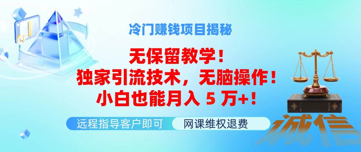 冷门赚钱项目无保留教学！独家引流技术，无脑操作！小白也能月入5万+！-飞鱼网创