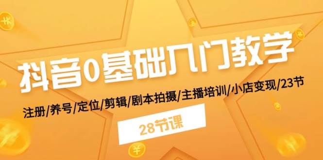 抖音0基础入门教学 注册/养号/定位/剪辑/剧本拍摄/主播培训/小店变现/28节-飞鱼网创