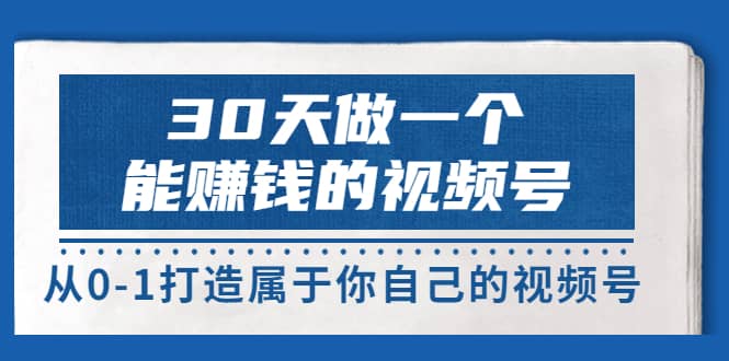 30天做一个能赚钱的视频号，从0-1打造属于你自己的视频号 (14节-价值199)-飞鱼网创