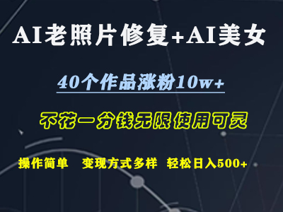 AI老照片修复+AI美女玩发  40个作品涨粉10w+  不花一分钱使用可灵  操作简单  变现方式多样话   轻松日去500+-飞鱼网创