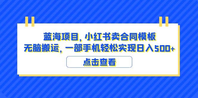 蓝海项目 小红书卖合同模板 无脑搬运 一部手机日入500+（教程+4000份模板）-飞鱼网创