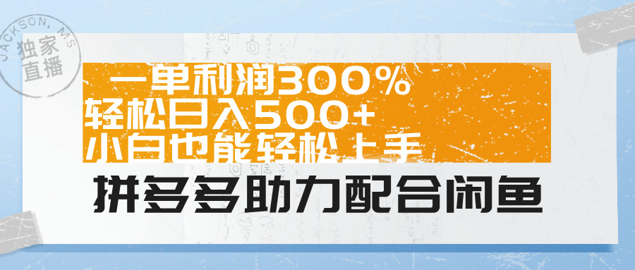 拼多多助力配合闲鱼 一单利润300% 轻松日入500+ 小白也能轻松上手！-飞鱼网创