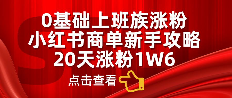 0基础上班族涨粉，小红书商单新手攻略，20天涨粉1.6w-飞鱼网创