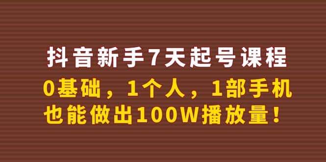 抖音新手7天起号课程：0基础，1个人，1部手机，也能做出100W播放量-飞鱼网创