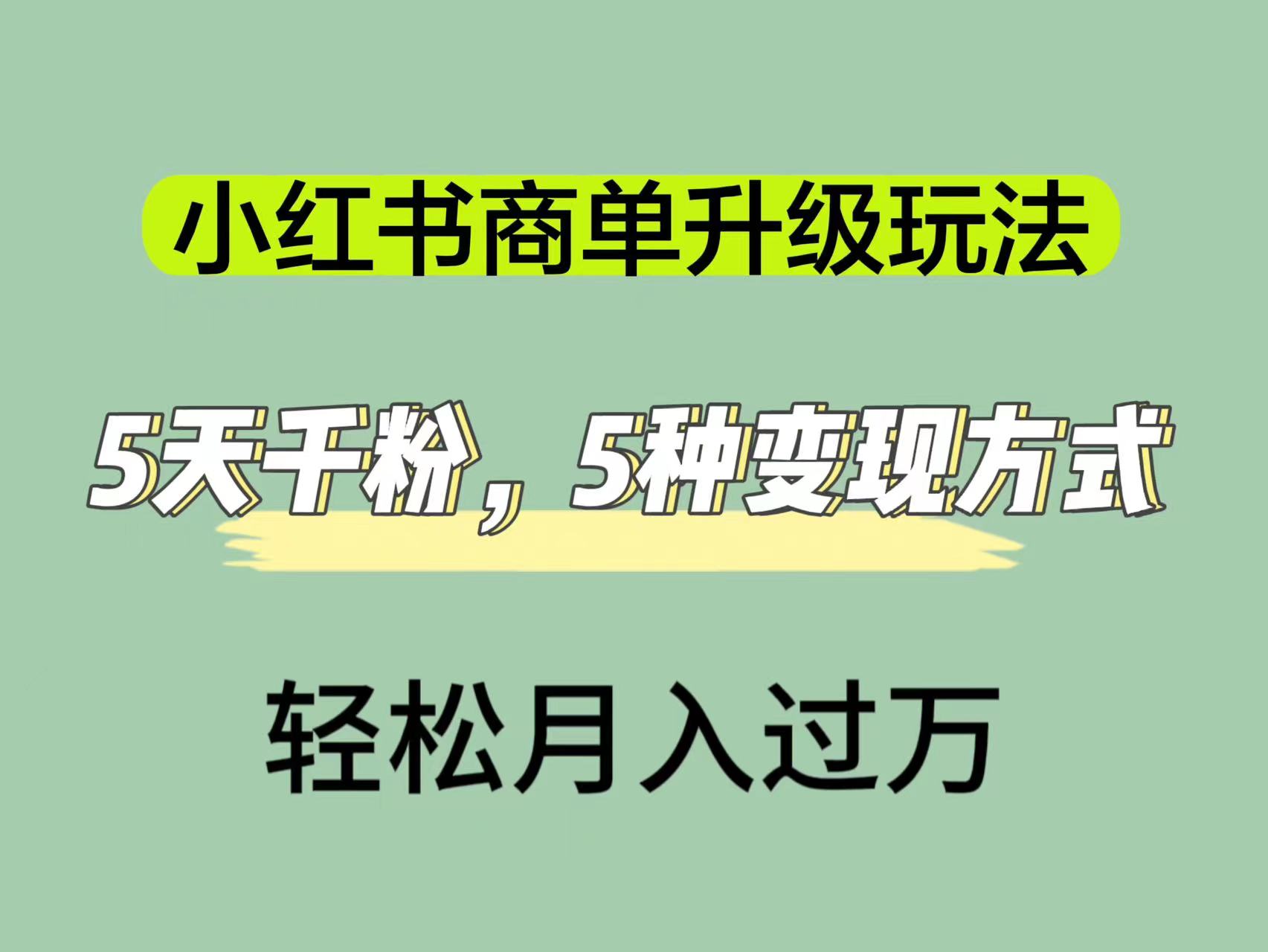 小红书商单升级玩法，5天千粉，5种变现渠道，轻松月入1万+-飞鱼网创