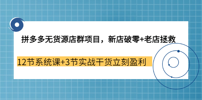 拼多多无货源店群项目，新店破零+老店拯救 12节系统课+3节实战干货立刻盈利-飞鱼网创