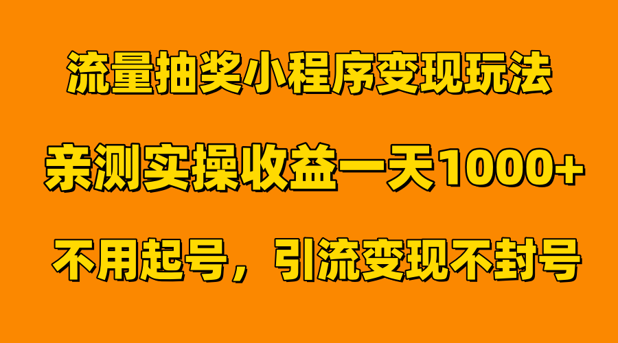 流量抽奖小程序变现玩法，亲测一天1000+不用起号当天见效-飞鱼网创