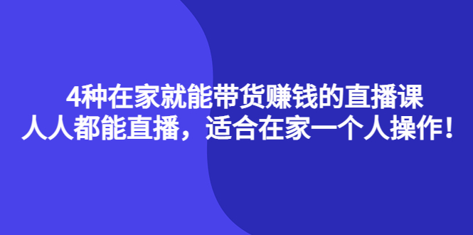 4种在家就能带货赚钱的直播课，人人都能直播，适合在家一个人操作！-飞鱼网创