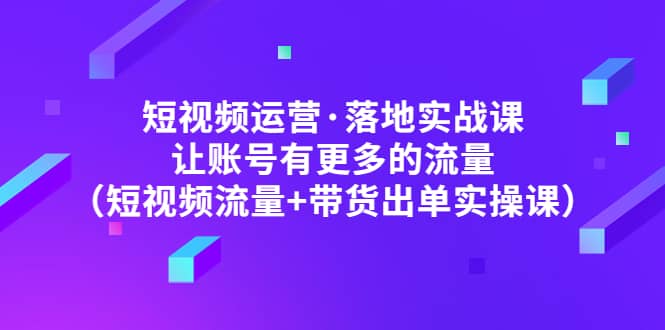 短视频运营·落地实战课 让账号有更多的流量（短视频流量+带货出单实操）-飞鱼网创