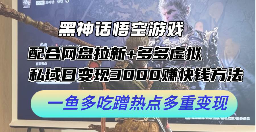 黑神话悟空游戏配合网盘拉新+多多虚拟+私域日变现3000+赚快钱方法。…-飞鱼网创