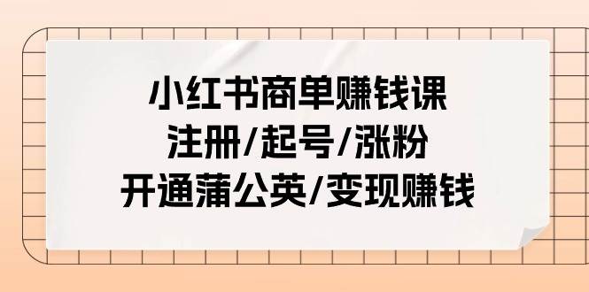 小红书商单赚钱课：注册/起号/涨粉/开通蒲公英/变现赚钱（25节课）-飞鱼网创