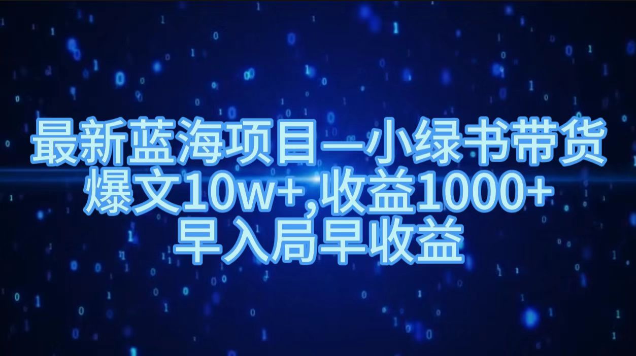 最新蓝海项目小绿书带货，爆文10w＋，收益1000＋，早入局早获益！！-飞鱼网创