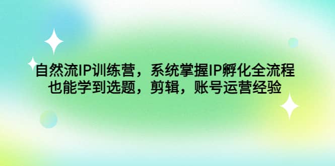 自然流IP训练营，系统掌握IP孵化全流程，也能学到选题，剪辑，账号运营经验-飞鱼网创