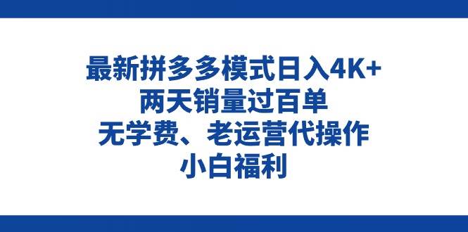 拼多多最新模式日入4K+两天销量过百单，无学费、老运营代操作、小白福利-飞鱼网创