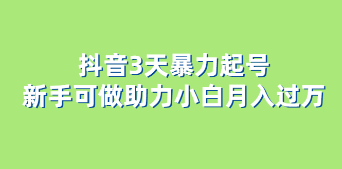 抖音3天暴力起号新手可做助力小白月入过万-飞鱼网创