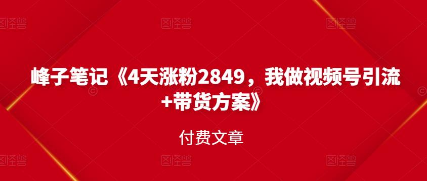 峰子笔记《4天涨粉2849，我做视频号引流+带货方案》付费文章-飞鱼网创