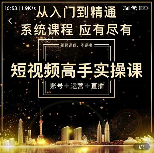 短视频高手实操课：账号+运营+直播，从入门到精通，系统课程，应有尽-飞鱼网创