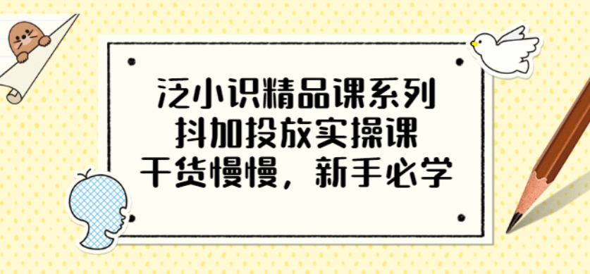 泛小识精品课系列：抖加投放实操课，干货慢慢，新手必学（12节视频课）-飞鱼网创