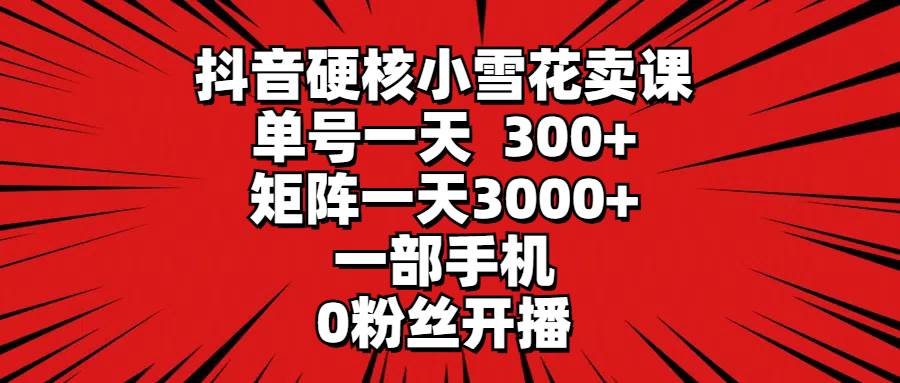 抖音硬核小雪花卖课，单号一天300+，矩阵一天3000+，一部手机0粉丝开播-飞鱼网创