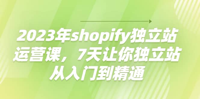 2023年shopify独立站运营课，7天让你独立站从入门到精通-飞鱼网创