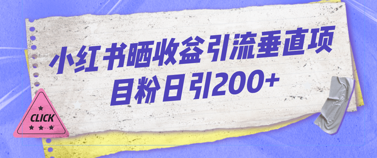 小红书晒收益图引流垂直项目粉日引200+-飞鱼网创