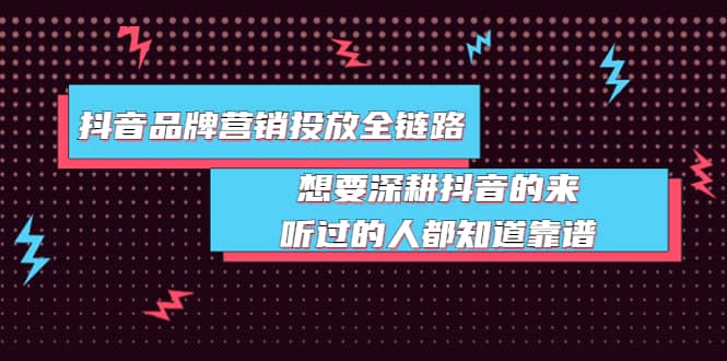 抖音品牌营销投放全链路：想要深耕抖音的来，听过的人都知道靠谱-飞鱼网创