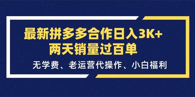 最新拼多多合作日入3K+两天销量过百单，无学费、老运营代操作、小白福利-飞鱼网创