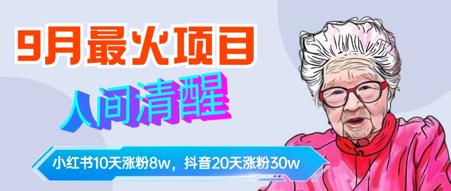 9月最火项目，人间清醒柒奶奶，10天小红薯涨粉8w+，单篇笔记报价1400.-飞鱼网创