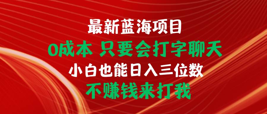 最新蓝海项目 0成本 只要会打字聊天 小白也能日入三位数 不赚钱来打我-飞鱼网创