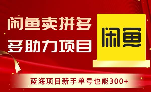 闲鱼卖拼多多助力项目，蓝海项目新手单号也能300+-飞鱼网创