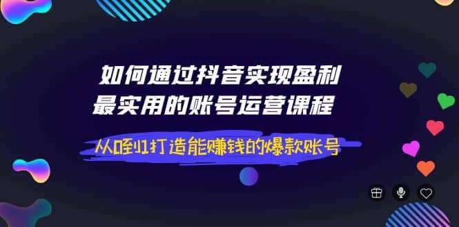 如何通过抖音实现盈利，最实用的账号运营课程 从0到1打造能赚钱的爆款账号-飞鱼网创