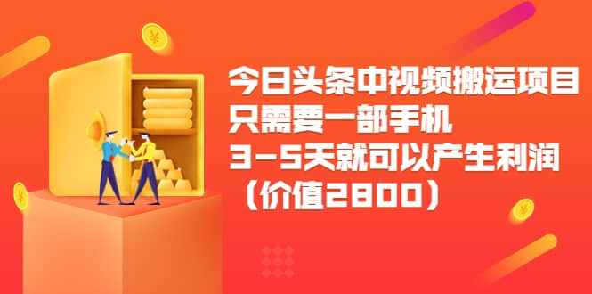 今日头条中视频搬运项目，只需要一部手机3-5天就可以产生利润（价值2800）-飞鱼网创