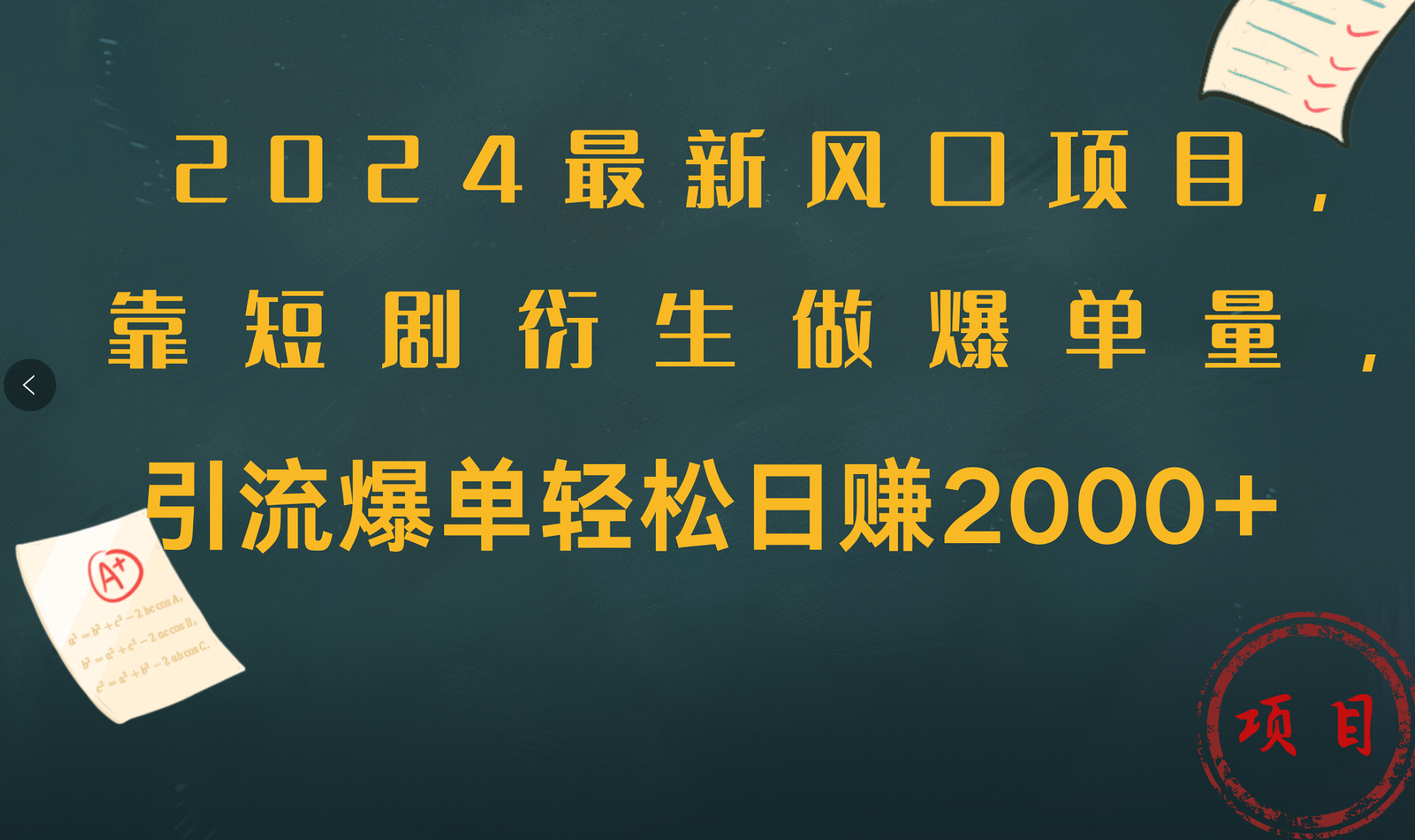 2024最新风口项目，引流爆单轻松日赚2000+，靠短剧衍生做爆单量-飞鱼网创