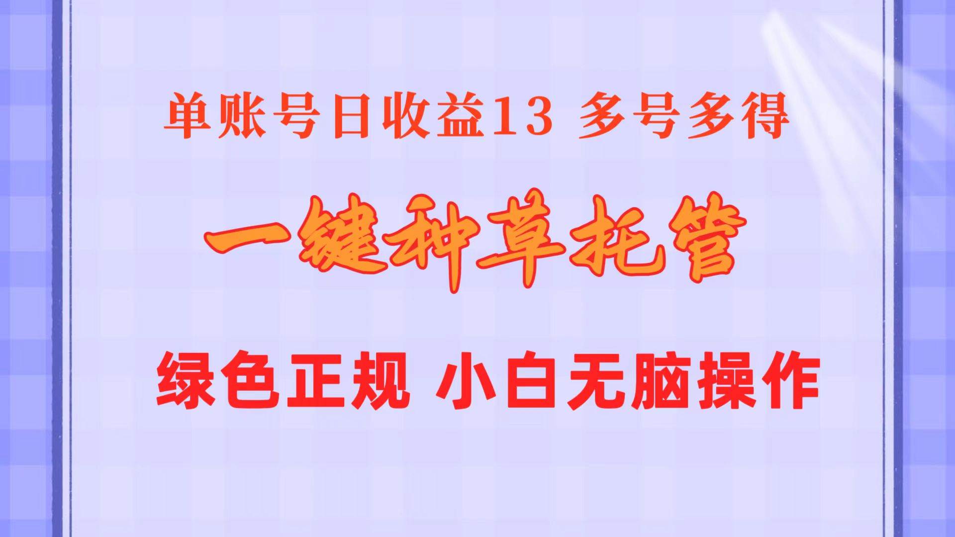 一键种草托管 单账号日收益13元  10个账号一天130  绿色稳定 可无限推广-飞鱼网创